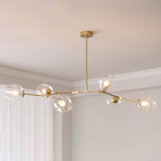Nordic Molecule Ceiling Pendant Light Dimpled Glass Living Room Chandelier with Pivot Joint 6 Gold Clearhalo 'Ceiling Lights' 'Chandeliers' 'Modern Chandeliers' 'Modern' Lighting' 2354065