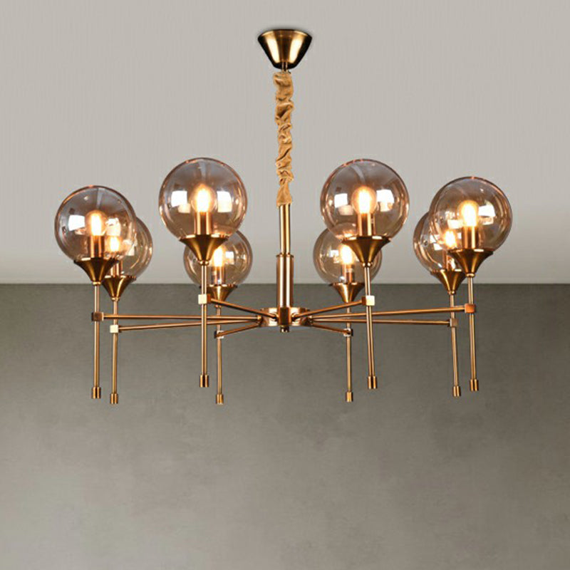 Post-Modern Ball Up Chandelier Glass Dining Room Suspension Light Fixture in Brass Clearhalo 'Ceiling Lights' 'Chandeliers' 'Clear' 'Industrial' 'Modern Chandeliers' 'Modern' 'Tiffany' 'Traditional Chandeliers' Lighting' 2354069