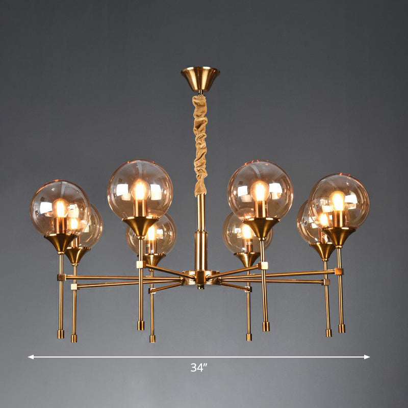 Post-Modern Ball Up Chandelier Glass Dining Room Suspension Light Fixture in Brass 8 Amber Clearhalo 'Ceiling Lights' 'Chandeliers' 'Clear' 'Industrial' 'Modern Chandeliers' 'Modern' 'Tiffany' 'Traditional Chandeliers' Lighting' 2354071