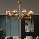 Post-Modern Ball Up Chandelier Glass Dining Room Suspension Light Fixture in Brass Clearhalo 'Ceiling Lights' 'Chandeliers' 'Clear' 'Industrial' 'Modern Chandeliers' 'Modern' 'Tiffany' 'Traditional Chandeliers' Lighting' 2354072