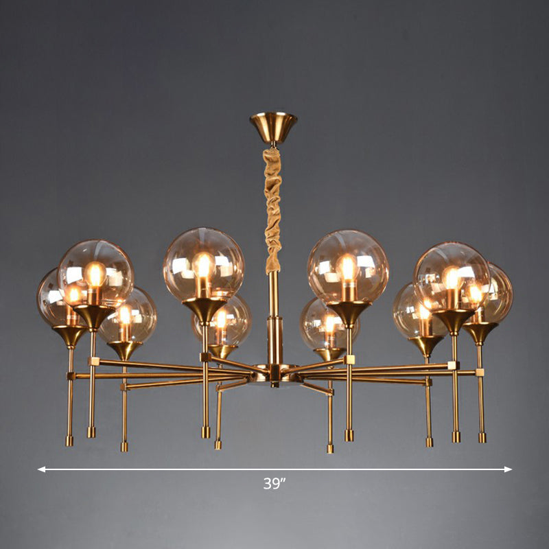 Post-Modern Ball Up Chandelier Glass Dining Room Suspension Light Fixture in Brass 10 Amber Clearhalo 'Ceiling Lights' 'Chandeliers' 'Clear' 'Industrial' 'Modern Chandeliers' 'Modern' 'Tiffany' 'Traditional Chandeliers' Lighting' 2354073