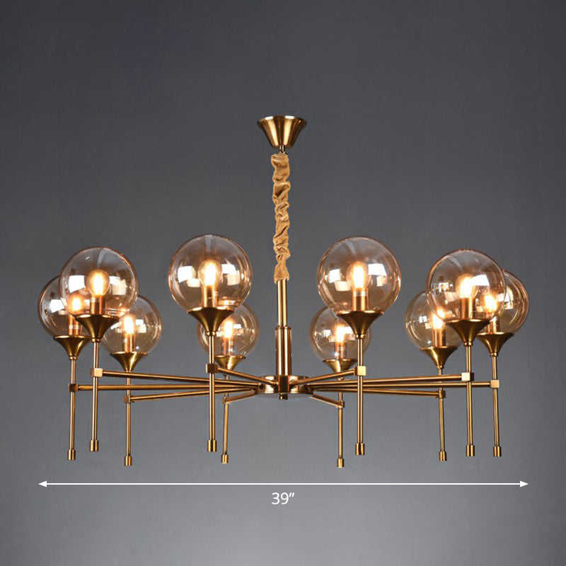 Post-Modern Ball Up Chandelier Glass Dining Room Suspension Light Fixture in Brass 10 Amber Clearhalo 'Ceiling Lights' 'Chandeliers' 'Clear' 'Industrial' 'Modern Chandeliers' 'Modern' 'Tiffany' 'Traditional Chandeliers' Lighting' 2354073