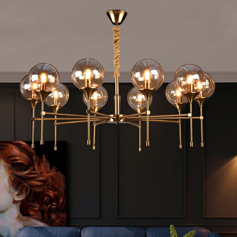 Post-Modern Ball Up Chandelier Glass Dining Room Suspension Light Fixture in Brass Clearhalo 'Ceiling Lights' 'Chandeliers' 'Clear' 'Industrial' 'Modern Chandeliers' 'Modern' 'Tiffany' 'Traditional Chandeliers' Lighting' 2354074