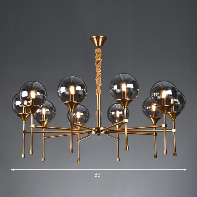 Post-Modern Ball Up Chandelier Glass Dining Room Suspension Light Fixture in Brass 10 Smoke Gray Clearhalo 'Ceiling Lights' 'Chandeliers' 'Clear' 'Industrial' 'Modern Chandeliers' 'Modern' 'Tiffany' 'Traditional Chandeliers' Lighting' 2354075