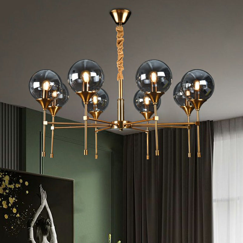 Post-Modern Ball Up Chandelier Glass Dining Room Suspension Light Fixture in Brass Clearhalo 'Ceiling Lights' 'Chandeliers' 'Clear' 'Industrial' 'Modern Chandeliers' 'Modern' 'Tiffany' 'Traditional Chandeliers' Lighting' 2354076