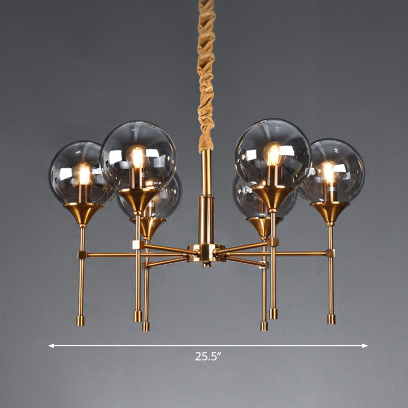 Post-Modern Ball Up Chandelier Glass Dining Room Suspension Light Fixture in Brass 6 Smoke Gray Clearhalo 'Ceiling Lights' 'Chandeliers' 'Clear' 'Industrial' 'Modern Chandeliers' 'Modern' 'Tiffany' 'Traditional Chandeliers' Lighting' 2354077