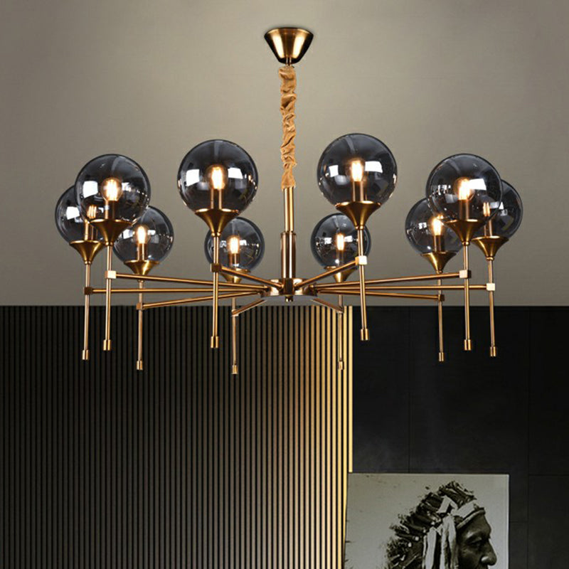 Post-Modern Ball Up Chandelier Glass Dining Room Suspension Light Fixture in Brass Clearhalo 'Ceiling Lights' 'Chandeliers' 'Clear' 'Industrial' 'Modern Chandeliers' 'Modern' 'Tiffany' 'Traditional Chandeliers' Lighting' 2354078