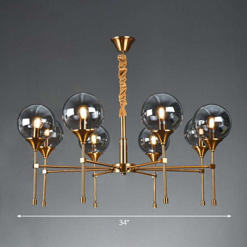 Post-Modern Ball Up Chandelier Glass Dining Room Suspension Light Fixture in Brass 8 Smoke Gray Clearhalo 'Ceiling Lights' 'Chandeliers' 'Clear' 'Industrial' 'Modern Chandeliers' 'Modern' 'Tiffany' 'Traditional Chandeliers' Lighting' 2354079