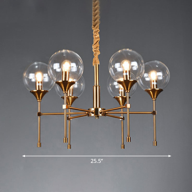 Post-Modern Ball Up Chandelier Glass Dining Room Suspension Light Fixture in Brass 6 Clear Clearhalo 'Ceiling Lights' 'Chandeliers' 'Clear' 'Industrial' 'Modern Chandeliers' 'Modern' 'Tiffany' 'Traditional Chandeliers' Lighting' 2354080