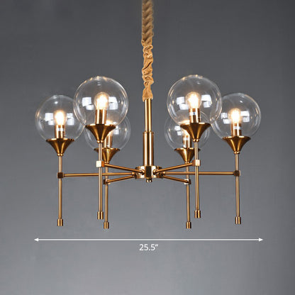 Post-Modern Ball Up Chandelier Glass Dining Room Suspension Light Fixture in Brass 6 Clear Clearhalo 'Ceiling Lights' 'Chandeliers' 'Clear' 'Industrial' 'Modern Chandeliers' 'Modern' 'Tiffany' 'Traditional Chandeliers' Lighting' 2354080