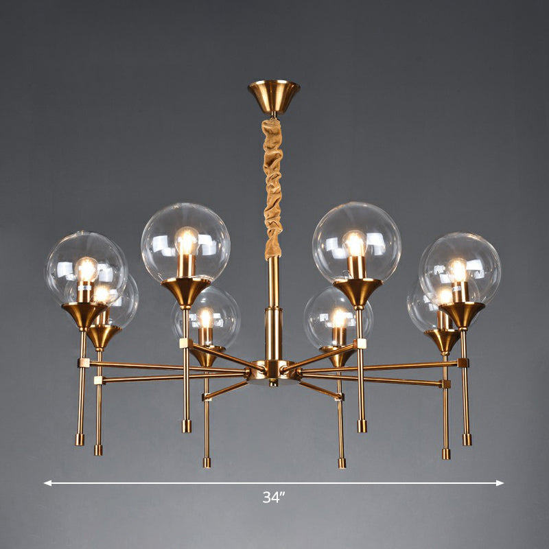 Post-Modern Ball Up Chandelier Glass Dining Room Suspension Light Fixture in Brass 8 Clear Clearhalo 'Ceiling Lights' 'Chandeliers' 'Clear' 'Industrial' 'Modern Chandeliers' 'Modern' 'Tiffany' 'Traditional Chandeliers' Lighting' 2354081