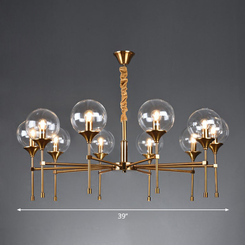 Post-Modern Ball Up Chandelier Glass Dining Room Suspension Light Fixture in Brass 10 Clear Clearhalo 'Ceiling Lights' 'Chandeliers' 'Clear' 'Industrial' 'Modern Chandeliers' 'Modern' 'Tiffany' 'Traditional Chandeliers' Lighting' 2354082