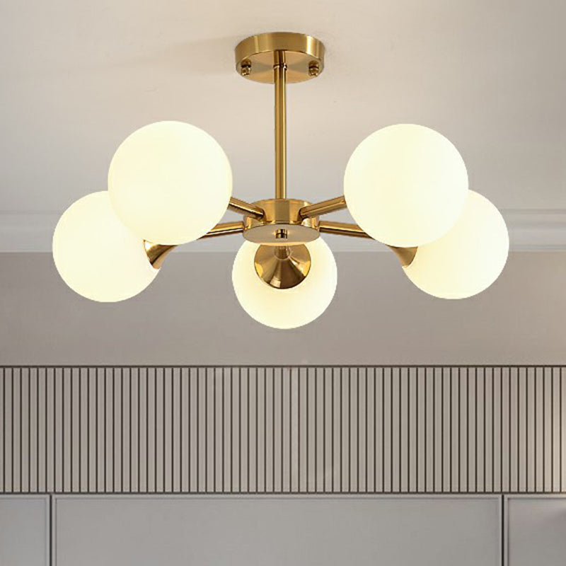 Glass Sphere Chandelier Lighting Postmodern Brass Finish Hanging Light Fixture for Bedroom Clearhalo 'Ceiling Lights' 'Chandeliers' 'Modern Chandeliers' 'Modern' Lighting' 2354089