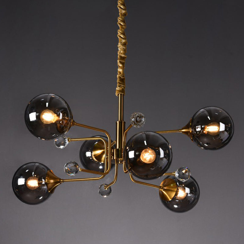 Brass Modo Hanging Chandelier Post-Modern Glass Hanging Ceiling Light for Living Room 6 Smoke Gray Clearhalo 'Ceiling Lights' 'Chandeliers' 'Clear' 'Industrial' 'Modern Chandeliers' 'Modern' 'Tiffany' 'Traditional Chandeliers' Lighting' 2354118