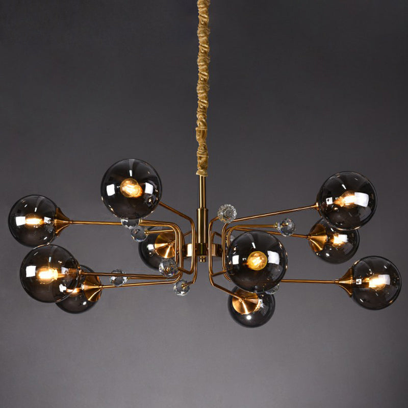 Brass Modo Hanging Chandelier Post-Modern Glass Hanging Ceiling Light for Living Room 10 Smoke Gray Clearhalo 'Ceiling Lights' 'Chandeliers' 'Clear' 'Industrial' 'Modern Chandeliers' 'Modern' 'Tiffany' 'Traditional Chandeliers' Lighting' 2354119