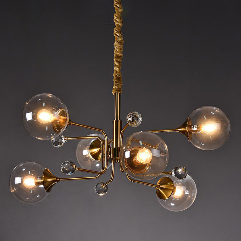 Brass Modo Hanging Chandelier Post-Modern Glass Hanging Ceiling Light for Living Room 6 Clear Clearhalo 'Ceiling Lights' 'Chandeliers' 'Clear' 'Industrial' 'Modern Chandeliers' 'Modern' 'Tiffany' 'Traditional Chandeliers' Lighting' 2354130