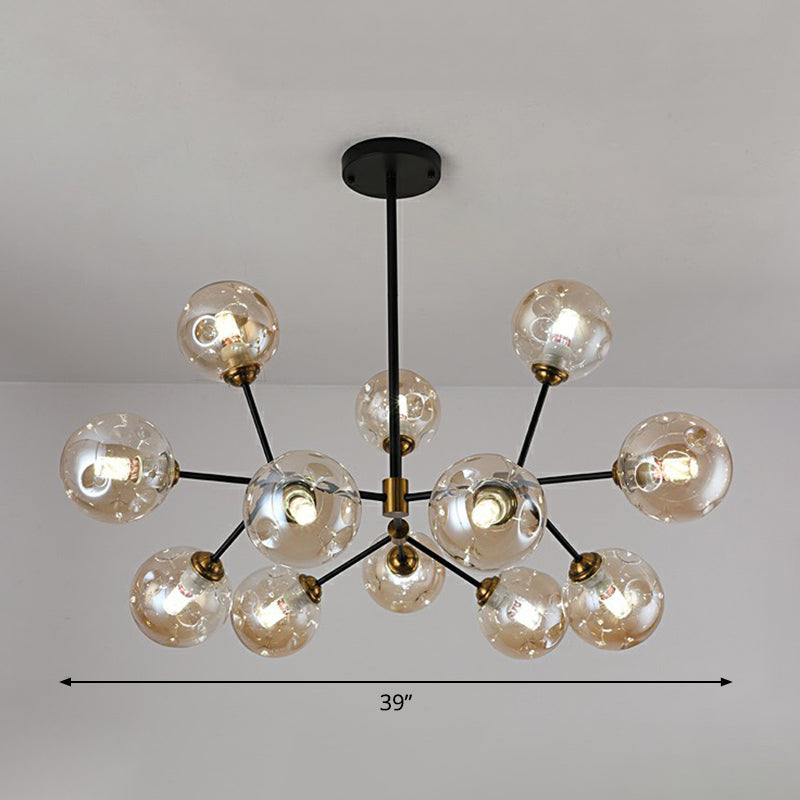 Tree Branch Living Room Pendant Lamp Glass Nordic Style Chandelier Light Fixture in Black 12 Amber Clearhalo 'Ceiling Lights' 'Chandeliers' 'Clear' 'Industrial' 'Modern Chandeliers' 'Modern' 'Tiffany' 'Traditional Chandeliers' Lighting' 2354132