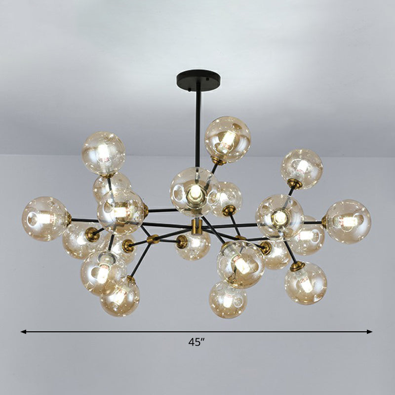 Tree Branch Living Room Pendant Lamp Glass Nordic Style Chandelier Light Fixture in Black 16 Amber Clearhalo 'Ceiling Lights' 'Chandeliers' 'Clear' 'Industrial' 'Modern Chandeliers' 'Modern' 'Tiffany' 'Traditional Chandeliers' Lighting' 2354138