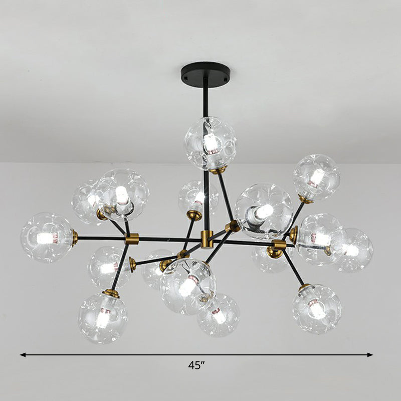 Tree Branch Living Room Pendant Lamp Glass Nordic Style Chandelier Light Fixture in Black 16 Clear Clearhalo 'Ceiling Lights' 'Chandeliers' 'Clear' 'Industrial' 'Modern Chandeliers' 'Modern' 'Tiffany' 'Traditional Chandeliers' Lighting' 2354142