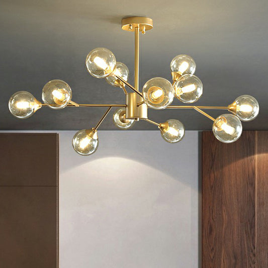 Gold Finish Branch Chandelier Lamp Contemporary Clear Ball Glass Pendant Lighting for Bedroom Clearhalo 'Ceiling Lights' 'Chandeliers' 'Modern Chandeliers' 'Modern' Lighting' 2354143