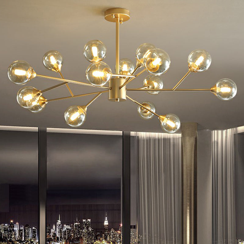 Gold Finish Branch Chandelier Lamp Contemporary Clear Ball Glass Pendant Lighting for Bedroom Clearhalo 'Ceiling Lights' 'Chandeliers' 'Modern Chandeliers' 'Modern' Lighting' 2354146