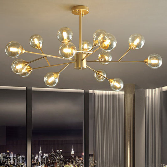 Gold Finish Branch Chandelier Lamp Contemporary Clear Ball Glass Pendant Lighting for Bedroom Clearhalo 'Ceiling Lights' 'Chandeliers' 'Modern Chandeliers' 'Modern' Lighting' 2354146