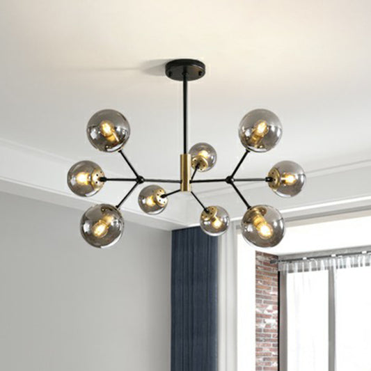 Postmodern Molecule Hanging Light Ball Glass Bedroom Chandelier in Black and Brass Clearhalo 'Ceiling Lights' 'Chandeliers' 'Modern Chandeliers' 'Modern' Lighting' 2354158