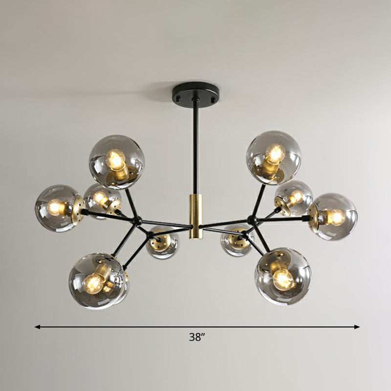 Postmodern Molecule Hanging Light Ball Glass Bedroom Chandelier in Black and Brass 12 Smoke Gray Clearhalo 'Ceiling Lights' 'Chandeliers' 'Modern Chandeliers' 'Modern' Lighting' 2354159