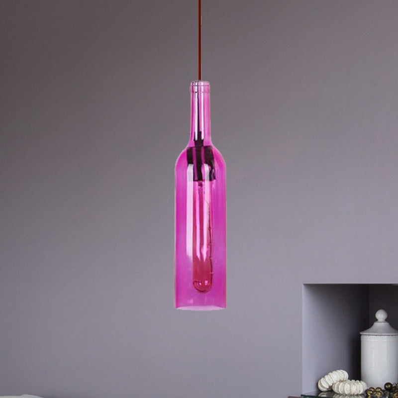 Red/Yellow 1 Head Hanging Light Fixture Vintage Style Glass Wine Bottle Suspension Lamp for Dining Room Purple Clearhalo 'Ceiling Lights' 'Glass shade' 'Glass' 'Industrial Pendants' 'Industrial' 'Middle Century Pendants' 'Pendant Lights' 'Pendants' 'Tiffany' Lighting' 235416
