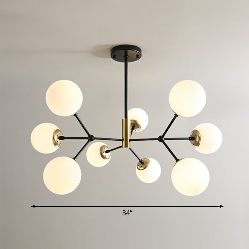 Postmodern Molecule Hanging Light Ball Glass Bedroom Chandelier in Black and Brass 9 White Clearhalo 'Ceiling Lights' 'Chandeliers' 'Modern Chandeliers' 'Modern' Lighting' 2354163