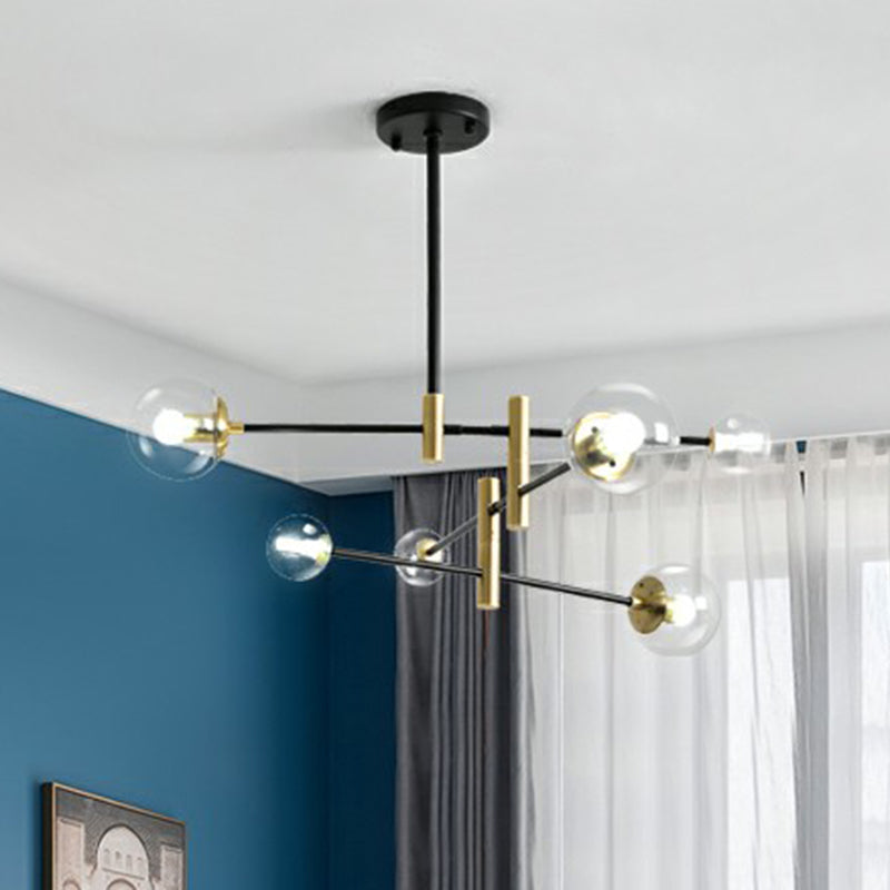 Simplicity Ball Shade Chandelier Glass Bedroom Suspended Lighting Fixture with Rotatable Rod Arm Clearhalo 'Ceiling Lights' 'Chandeliers' 'Clear' 'Industrial' 'Modern Chandeliers' 'Modern' 'Tiffany' 'Traditional Chandeliers' Lighting' 2354164