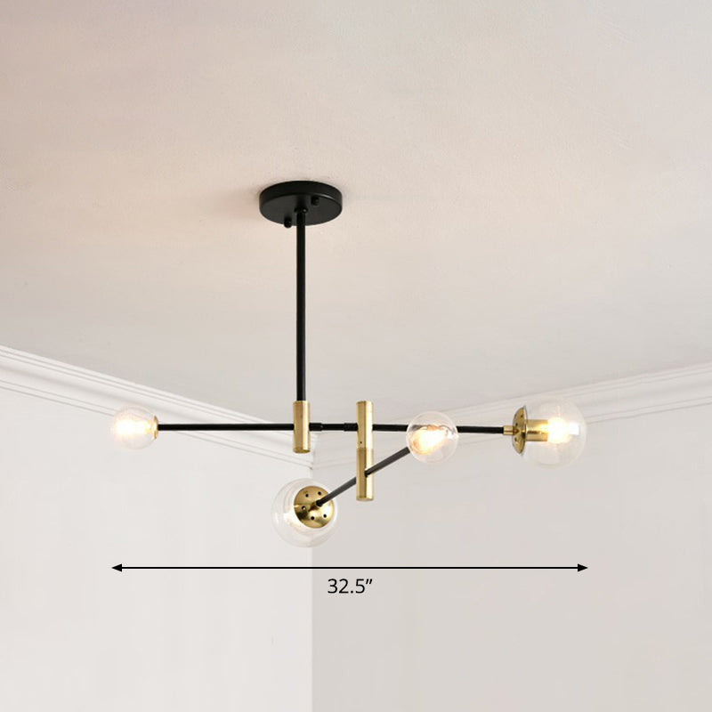Simplicity Ball Shade Chandelier Glass Bedroom Suspended Lighting Fixture with Rotatable Rod Arm 4 Clear Clearhalo 'Ceiling Lights' 'Chandeliers' 'Clear' 'Industrial' 'Modern Chandeliers' 'Modern' 'Tiffany' 'Traditional Chandeliers' Lighting' 2354165