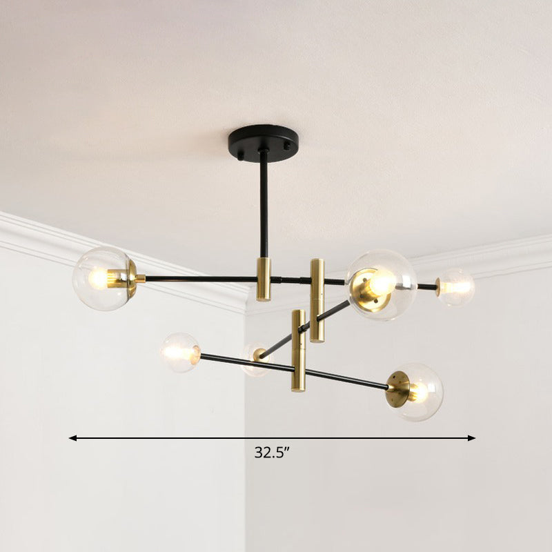 Simplicity Ball Shade Chandelier Glass Bedroom Suspended Lighting Fixture with Rotatable Rod Arm 6 Clear Clearhalo 'Ceiling Lights' 'Chandeliers' 'Clear' 'Industrial' 'Modern Chandeliers' 'Modern' 'Tiffany' 'Traditional Chandeliers' Lighting' 2354166