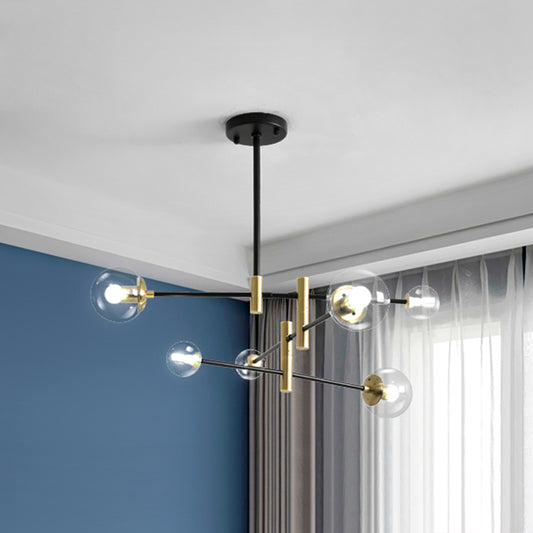 Simplicity Ball Shade Chandelier Glass Bedroom Suspended Lighting Fixture with Rotatable Rod Arm Clearhalo 'Ceiling Lights' 'Chandeliers' 'Clear' 'Industrial' 'Modern Chandeliers' 'Modern' 'Tiffany' 'Traditional Chandeliers' Lighting' 2354167