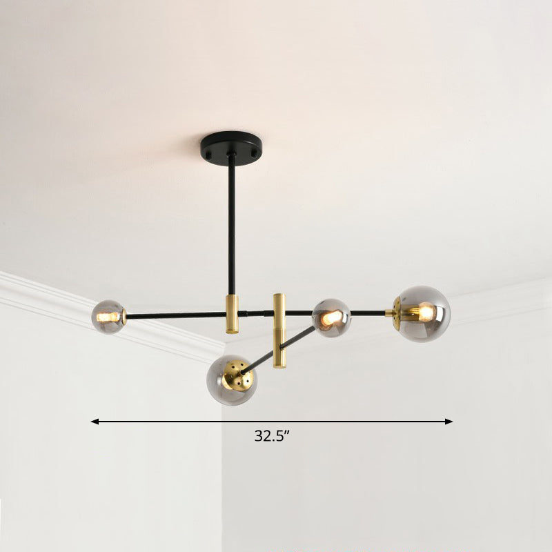 Simplicity Ball Shade Chandelier Glass Bedroom Suspended Lighting Fixture with Rotatable Rod Arm 4 Smoke Gray Clearhalo 'Ceiling Lights' 'Chandeliers' 'Clear' 'Industrial' 'Modern Chandeliers' 'Modern' 'Tiffany' 'Traditional Chandeliers' Lighting' 2354168