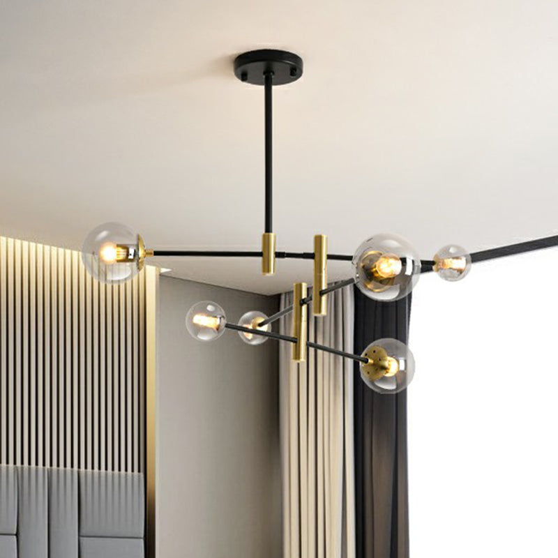 Simplicity Ball Shade Chandelier Glass Bedroom Suspended Lighting Fixture with Rotatable Rod Arm Clearhalo 'Ceiling Lights' 'Chandeliers' 'Clear' 'Industrial' 'Modern Chandeliers' 'Modern' 'Tiffany' 'Traditional Chandeliers' Lighting' 2354169