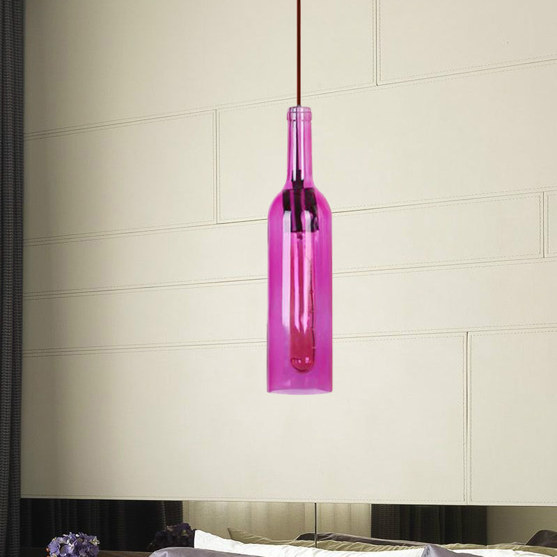 Red/Yellow 1 Head Hanging Light Fixture Vintage Style Glass Wine Bottle Suspension Lamp for Dining Room Clearhalo 'Ceiling Lights' 'Glass shade' 'Glass' 'Industrial Pendants' 'Industrial' 'Middle Century Pendants' 'Pendant Lights' 'Pendants' 'Tiffany' Lighting' 235417