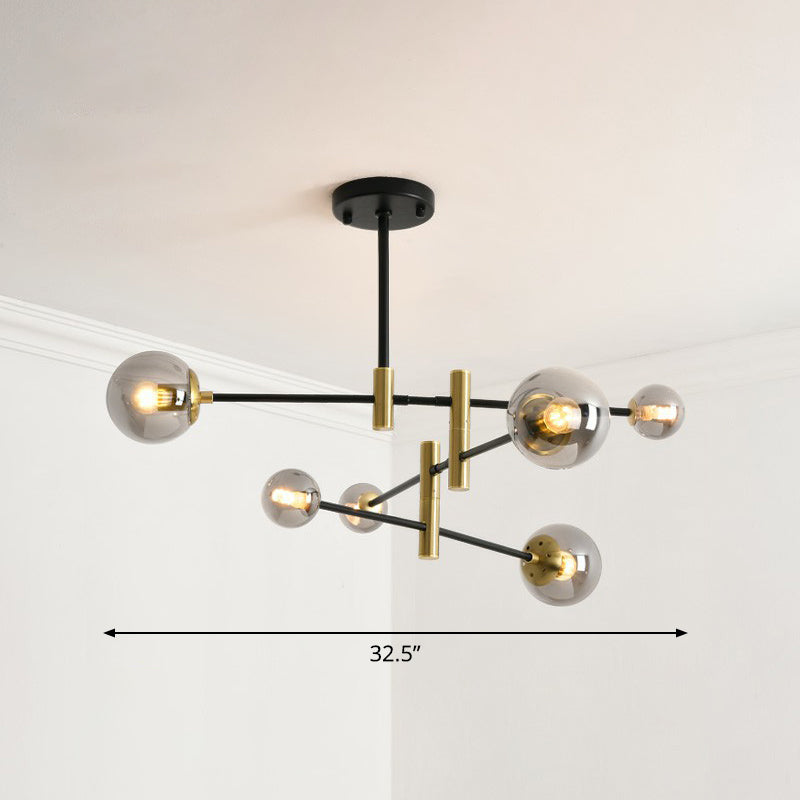 Simplicity Ball Shade Chandelier Glass Bedroom Suspended Lighting Fixture with Rotatable Rod Arm 6 Smoke Gray Clearhalo 'Ceiling Lights' 'Chandeliers' 'Clear' 'Industrial' 'Modern Chandeliers' 'Modern' 'Tiffany' 'Traditional Chandeliers' Lighting' 2354170