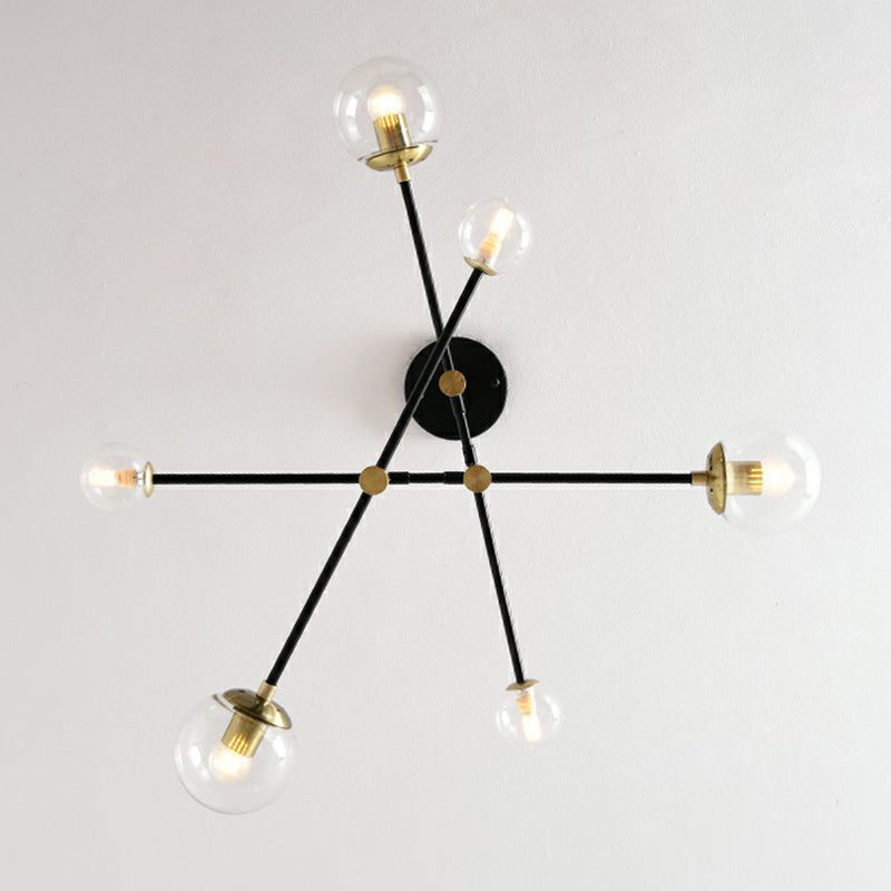Simplicity Ball Shade Chandelier Glass Bedroom Suspended Lighting Fixture with Rotatable Rod Arm Clearhalo 'Ceiling Lights' 'Chandeliers' 'Clear' 'Industrial' 'Modern Chandeliers' 'Modern' 'Tiffany' 'Traditional Chandeliers' Lighting' 2354171