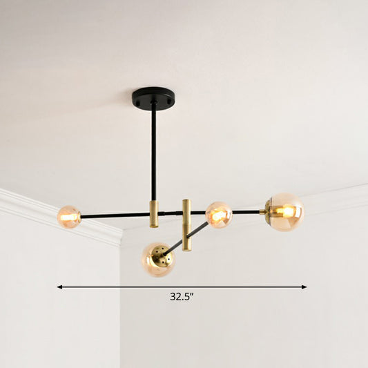 Simplicity Ball Shade Chandelier Glass Bedroom Suspended Lighting Fixture with Rotatable Rod Arm 4 Amber Clearhalo 'Ceiling Lights' 'Chandeliers' 'Clear' 'Industrial' 'Modern Chandeliers' 'Modern' 'Tiffany' 'Traditional Chandeliers' Lighting' 2354172