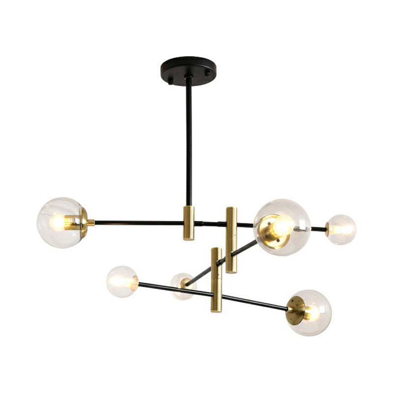 Simplicity Ball Shade Chandelier Glass Bedroom Suspended Lighting Fixture with Rotatable Rod Arm Clearhalo 'Ceiling Lights' 'Chandeliers' 'Clear' 'Industrial' 'Modern Chandeliers' 'Modern' 'Tiffany' 'Traditional Chandeliers' Lighting' 2354173