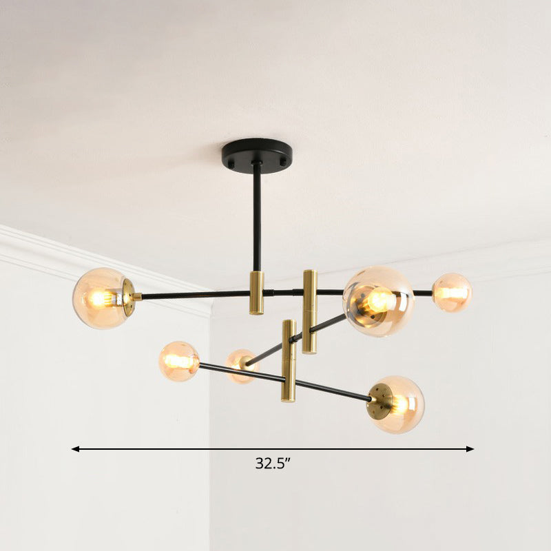 Simplicity Ball Shade Chandelier Glass Bedroom Suspended Lighting Fixture with Rotatable Rod Arm 6 Amber Clearhalo 'Ceiling Lights' 'Chandeliers' 'Clear' 'Industrial' 'Modern Chandeliers' 'Modern' 'Tiffany' 'Traditional Chandeliers' Lighting' 2354174