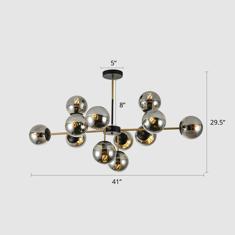 Black-Brass Spherical Chandelier Light Nordic Glass Ceiling Suspension Lamp for Dining Room 12 Smoke Gray Clearhalo 'Ceiling Lights' 'Chandeliers' 'Clear' 'Industrial' 'Modern Chandeliers' 'Modern' 'Tiffany' 'Traditional Chandeliers' Lighting' 2354176