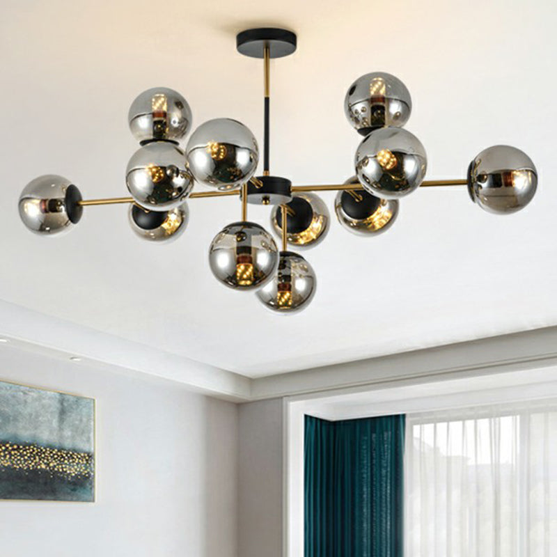 Black-Brass Spherical Chandelier Light Nordic Glass Ceiling Suspension Lamp for Dining Room Clearhalo 'Ceiling Lights' 'Chandeliers' 'Clear' 'Industrial' 'Modern Chandeliers' 'Modern' 'Tiffany' 'Traditional Chandeliers' Lighting' 2354177
