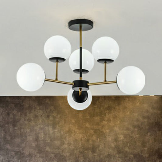 Black-Brass Spherical Chandelier Light Nordic Glass Ceiling Suspension Lamp for Dining Room Clearhalo 'Ceiling Lights' 'Chandeliers' 'Clear' 'Industrial' 'Modern Chandeliers' 'Modern' 'Tiffany' 'Traditional Chandeliers' Lighting' 2354179