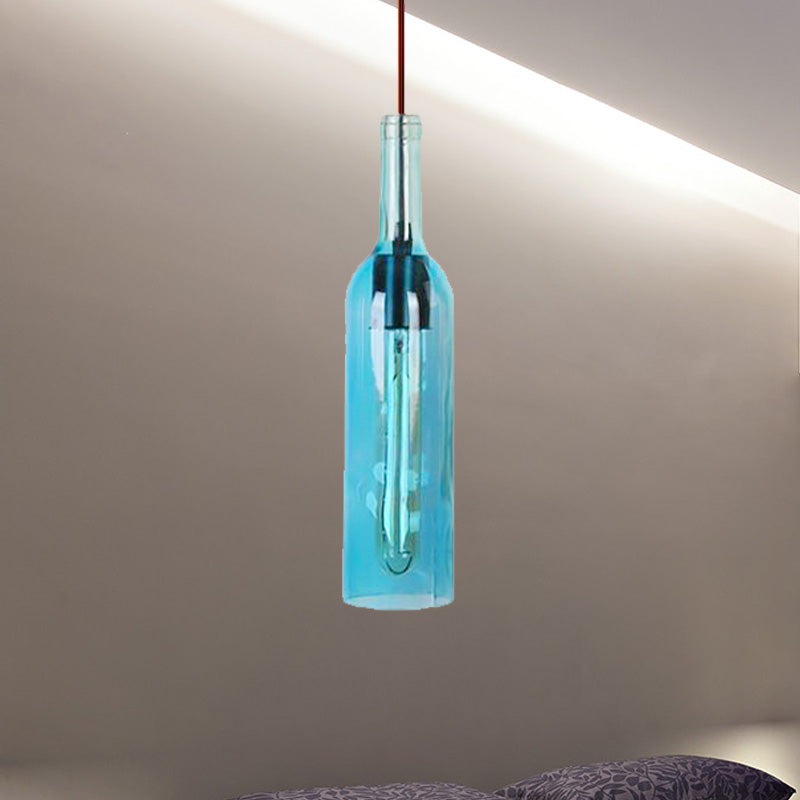 Red/Yellow 1 Head Hanging Light Fixture Vintage Style Glass Wine Bottle Suspension Lamp for Dining Room Blue Clearhalo 'Ceiling Lights' 'Glass shade' 'Glass' 'Industrial Pendants' 'Industrial' 'Middle Century Pendants' 'Pendant Lights' 'Pendants' 'Tiffany' Lighting' 235418