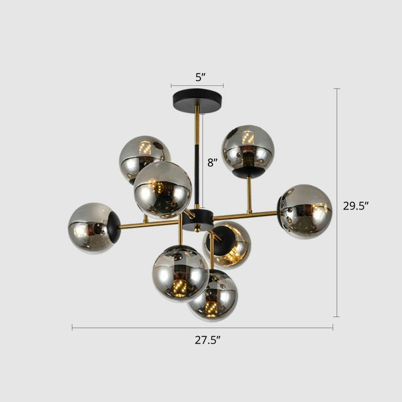 Black-Brass Spherical Chandelier Light Nordic Glass Ceiling Suspension Lamp for Dining Room 8 Smoke Gray Clearhalo 'Ceiling Lights' 'Chandeliers' 'Clear' 'Industrial' 'Modern Chandeliers' 'Modern' 'Tiffany' 'Traditional Chandeliers' Lighting' 2354180