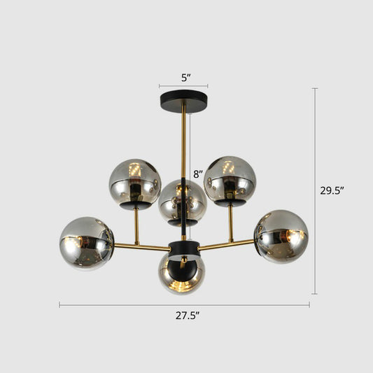 Black-Brass Spherical Chandelier Light Nordic Glass Ceiling Suspension Lamp for Dining Room 6 Smoke Gray Clearhalo 'Ceiling Lights' 'Chandeliers' 'Clear' 'Industrial' 'Modern Chandeliers' 'Modern' 'Tiffany' 'Traditional Chandeliers' Lighting' 2354181