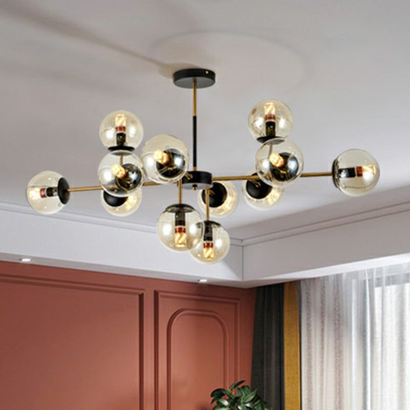 Black-Brass Spherical Chandelier Light Nordic Glass Ceiling Suspension Lamp for Dining Room Clearhalo 'Ceiling Lights' 'Chandeliers' 'Clear' 'Industrial' 'Modern Chandeliers' 'Modern' 'Tiffany' 'Traditional Chandeliers' Lighting' 2354183