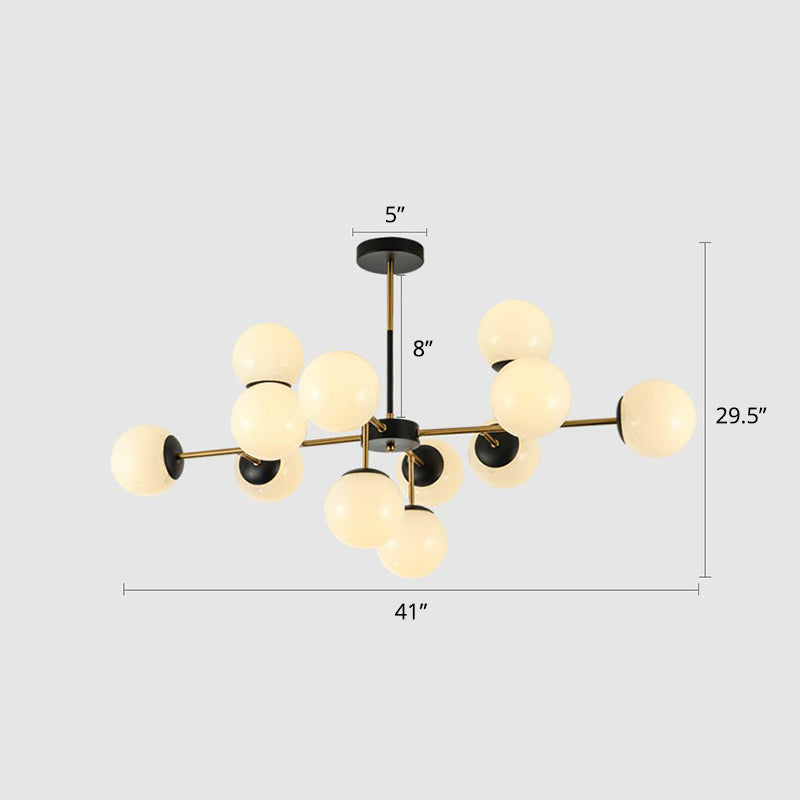 Black-Brass Spherical Chandelier Light Nordic Glass Ceiling Suspension Lamp for Dining Room 12 White Clearhalo 'Ceiling Lights' 'Chandeliers' 'Clear' 'Industrial' 'Modern Chandeliers' 'Modern' 'Tiffany' 'Traditional Chandeliers' Lighting' 2354184